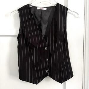 BAYSE Black Pinstripe Suit Vest Women's XS Tailored Waistcoat Dark Academia Goth